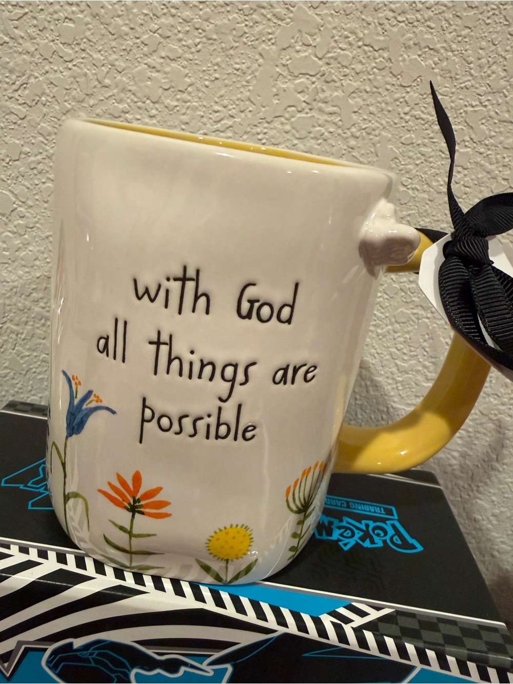 Rae Dunn White Ceramic Mug with Yellow Handle and Interior